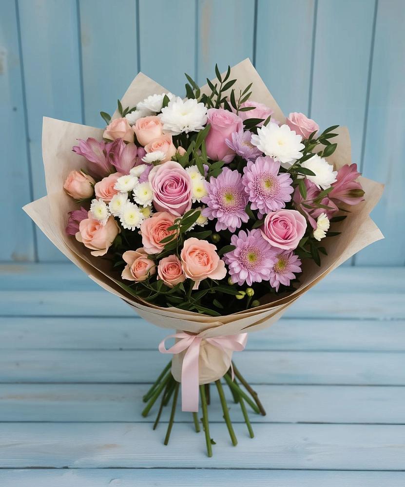 Букет цветов из: Хризантемы, Розы и Альстромерии в Дединово