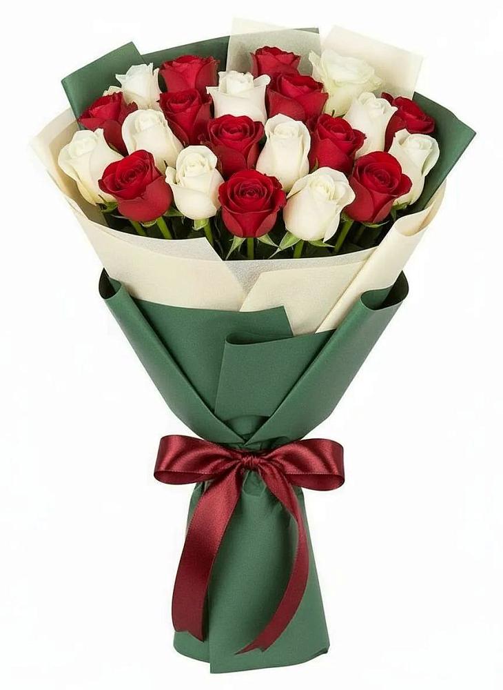 Букет Микс из красных и белых роз в Дединово