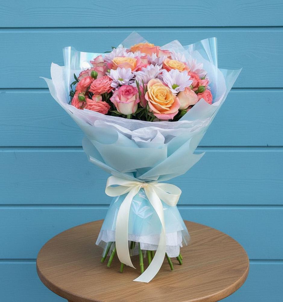 Букет цветов из: Хризантемы и Розы в Дединово