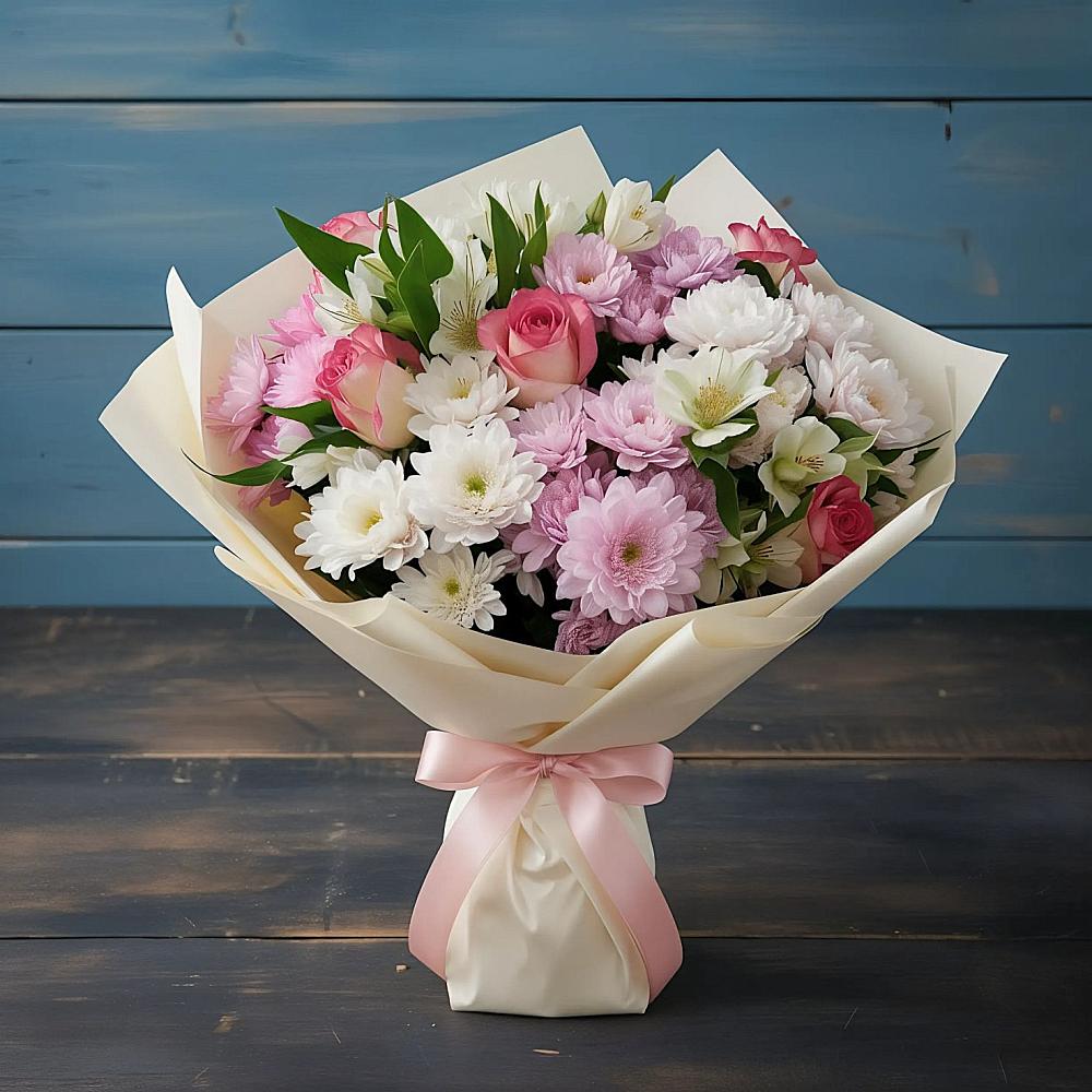 Букет цветов из: Хризантемы, Альстромерии и Розы в Дединово